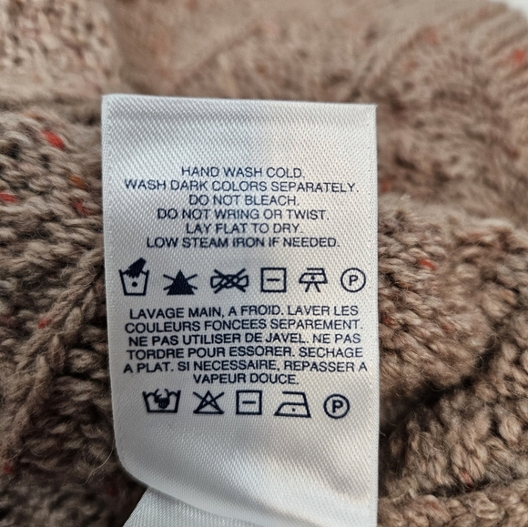 Lands' End Neutral Tan Wool Blend Cable Knit Donegal Sweater Size Small S42 - Picture 5 of 8